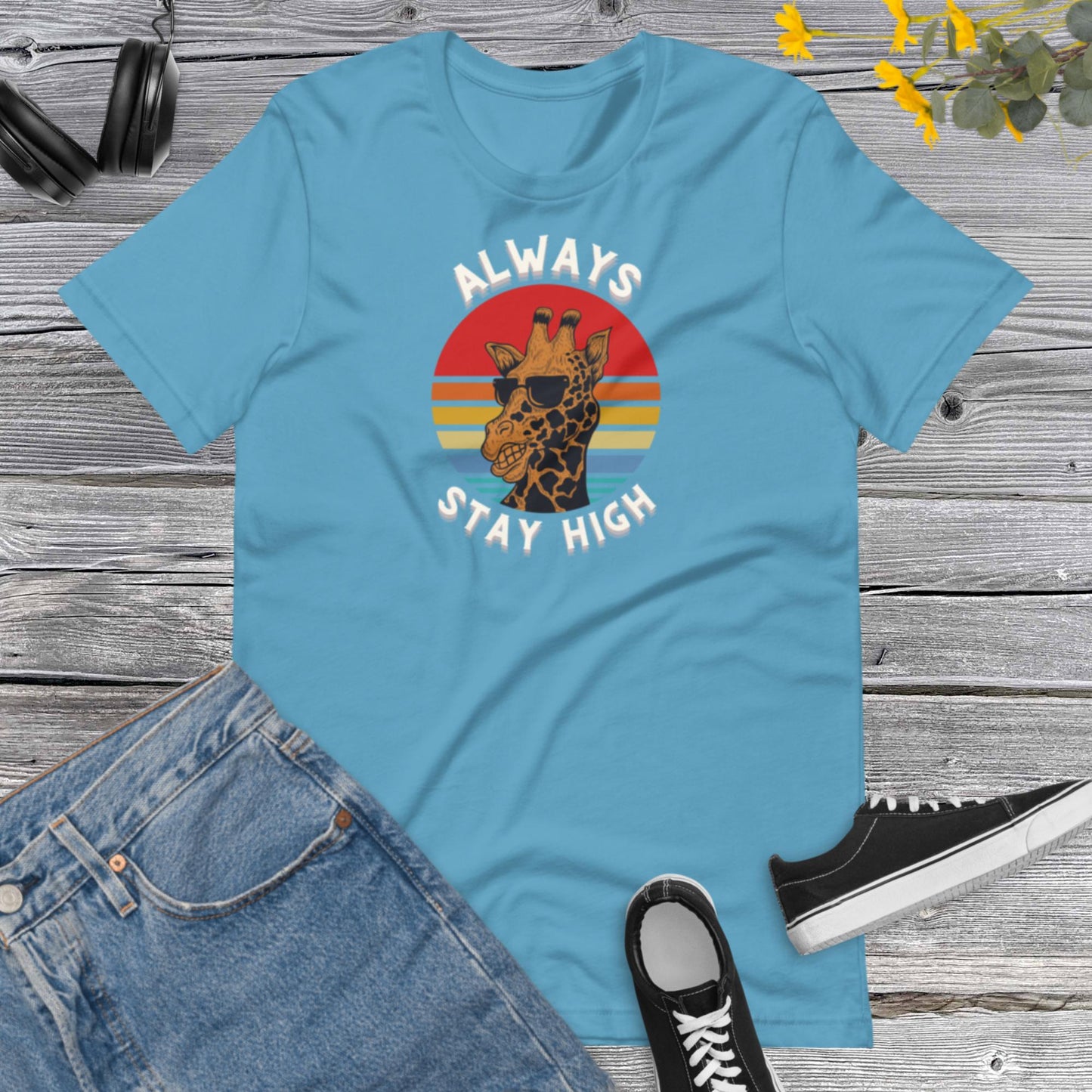 Always Stay High, Retro Giraffe Sunset, Vintage, Inspirational, Funny Giraffe Stay High Unisex t-shirt