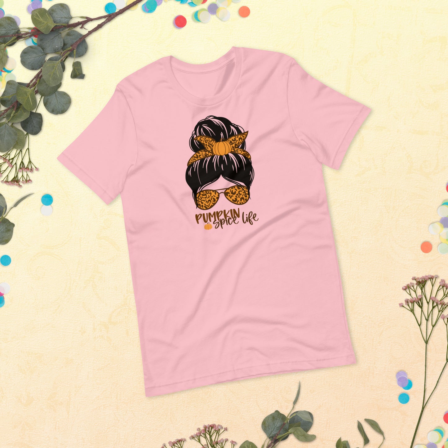 Pumpkin Spice Life, Fall Pumpkin Season Mama, Mini Mom Life Messy Bun Leopard Hair, Unisex t-shirts