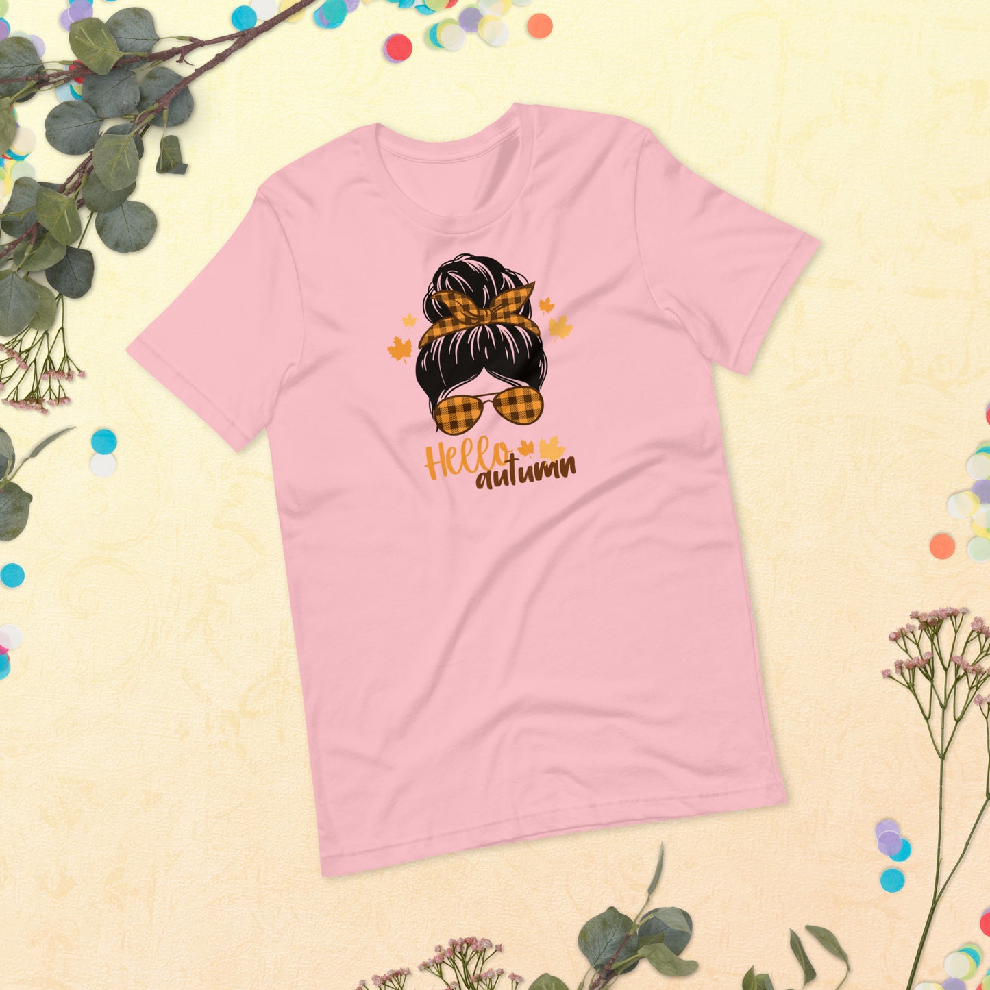 Hello Autum Messy Bun, Fall Women Shirt, Thankful Women Unisex t-shirt