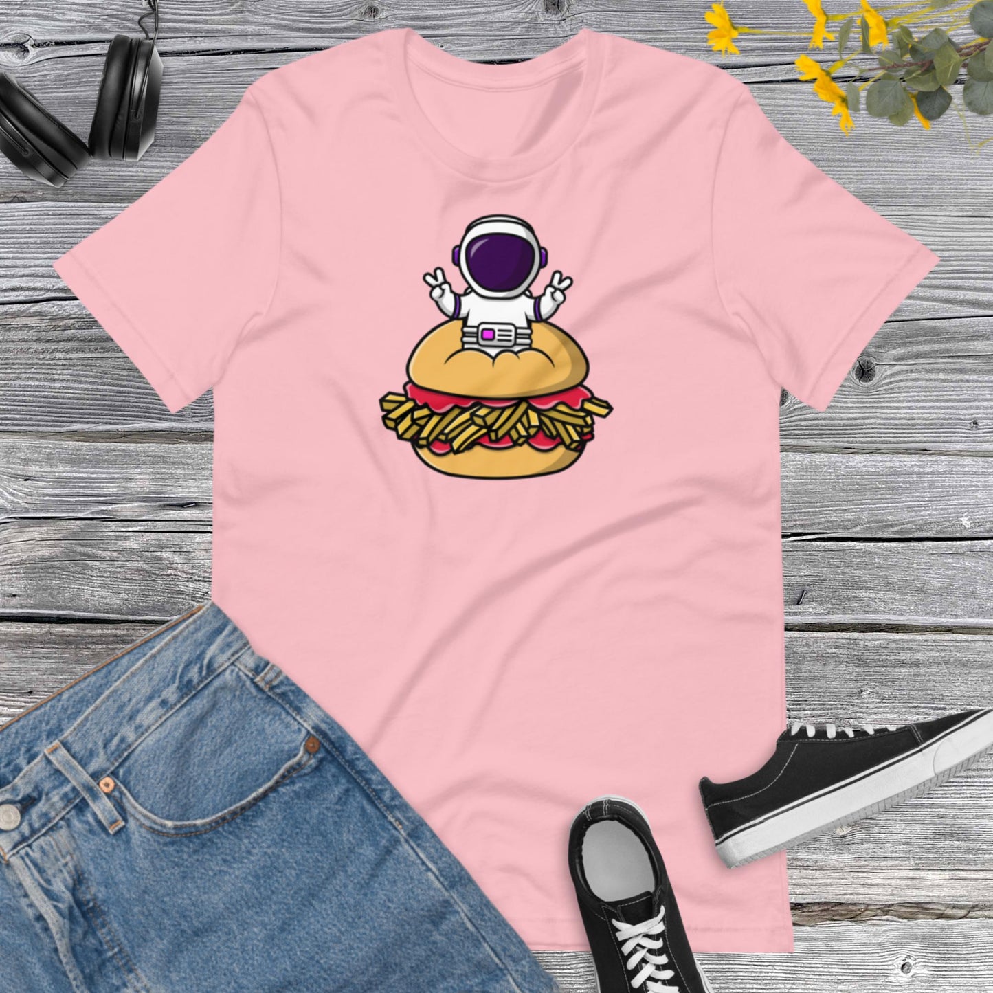 Astronaut Burger Unisex T-Shirt, Cute Astronaut Peace, Burger Lover, Burger Shirt, Foodie Lover Unisex t-shirt