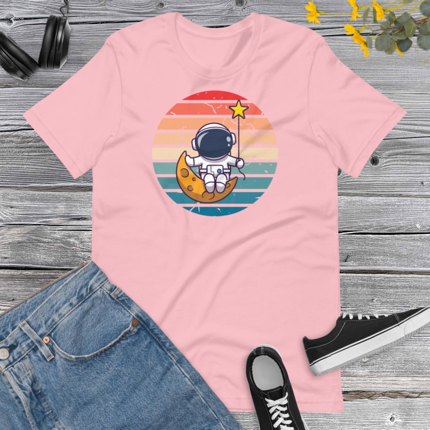 Astronaut sitting Moon Star, Astronaut Shirt, Funny Spaceman Moon, Outer Space Shirt, Space Theme Party, Space Birthday Unisex t-shirt