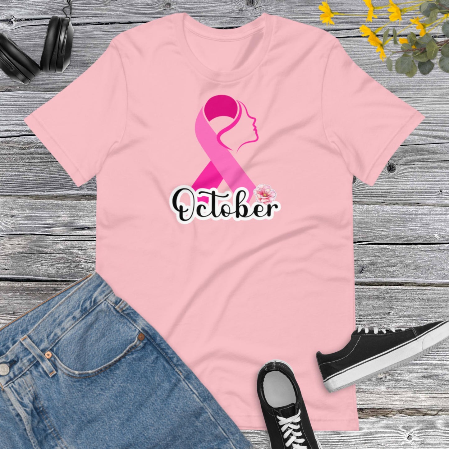 PinkOctober Breast Cancer, Motivational, Cancer Awareness, Woman Face in Pink Ribbon, Breast Cancer T-shirt, Cancer Awareness Unisex t-shirt