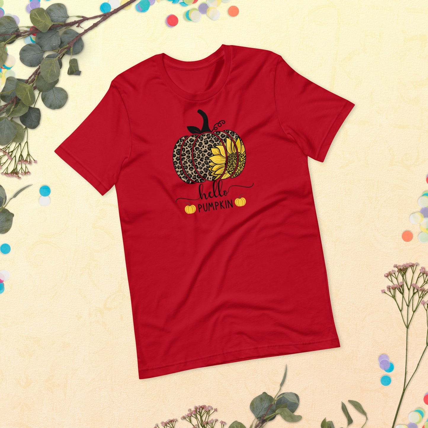 Hello Pumpkin Sunflower, Happy Fall Shirt, Leopard Pumpkin Shirt, Fall Shirt, Thanksgiving Unisex t-shirt
