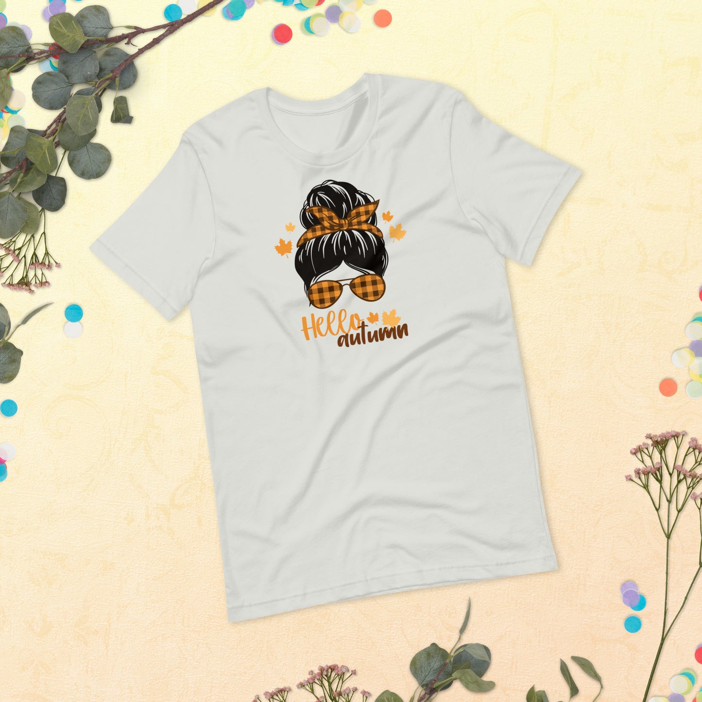 Hello Autum Messy Bun, Fall Women Shirt, Thankful Women Unisex t-shirt