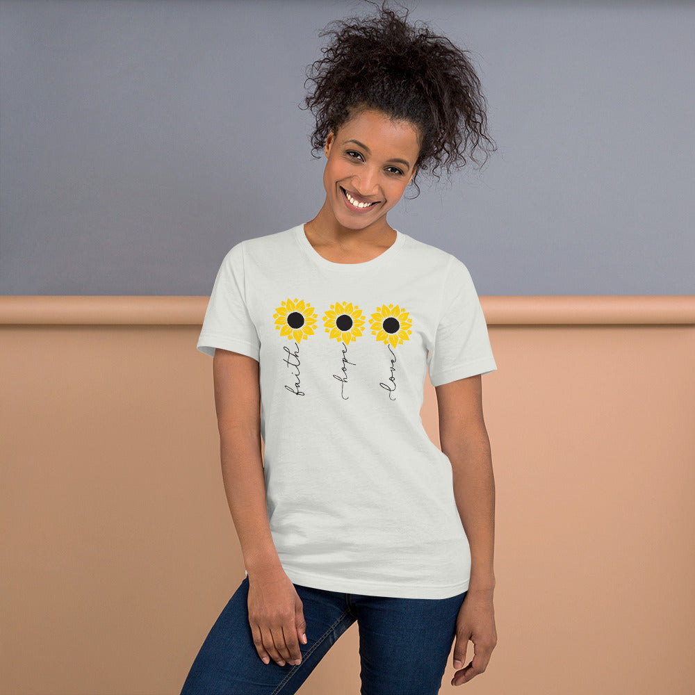 Faith Hope Love Sunflowers, Sunflower bundle, Pretty Sunflowers, Flower, Christian Unisex t-shirt