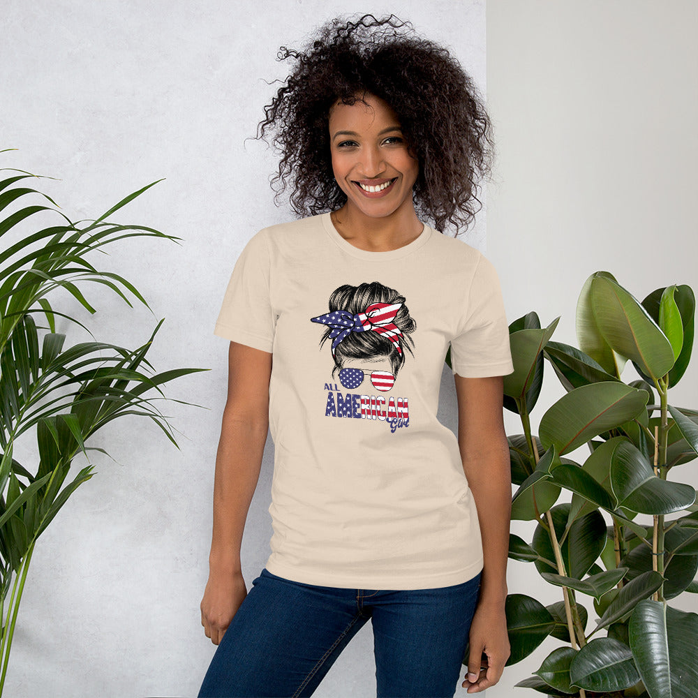 All American Girls, Mom Life, Bun Hair Sunglasses, Independence Day Shirt, Unisex t-shirt