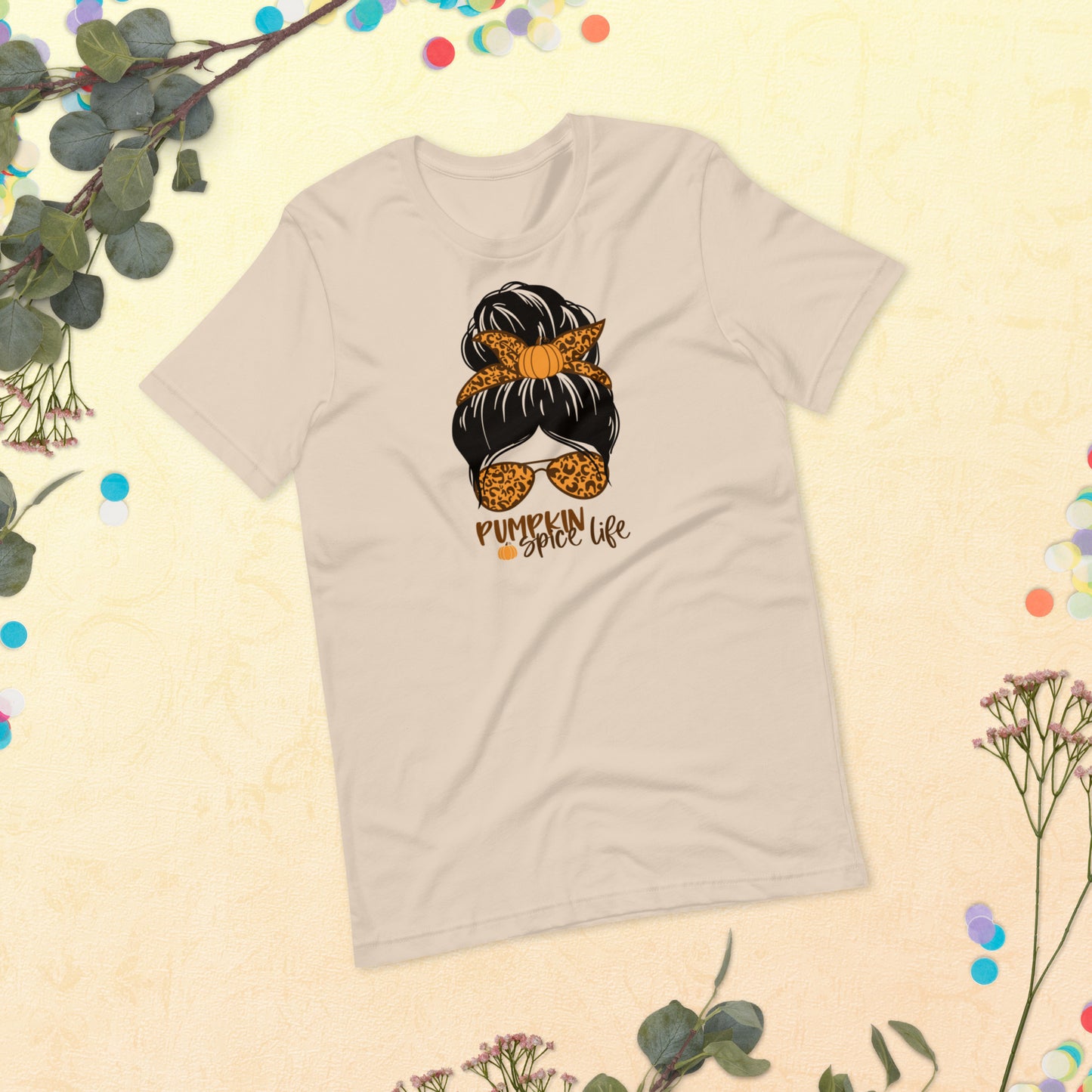 Pumpkin Spice Life, Fall Pumpkin Season Mama, Mini Mom Life Messy Bun Leopard Hair, Unisex t-shirts