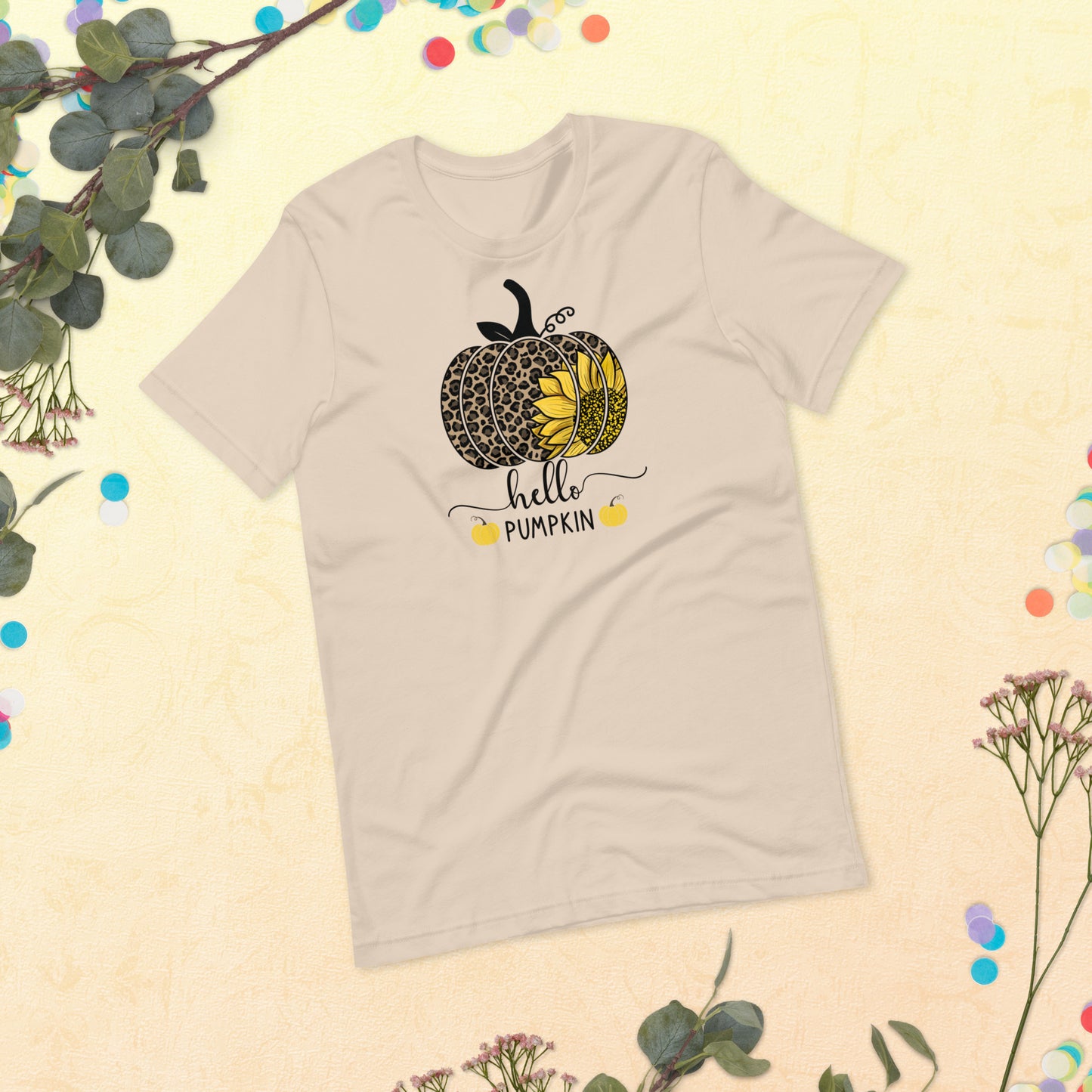 Hello Pumpkin Sunflower, Happy Fall Shirt, Leopard Pumpkin Shirt, Fall Shirt, Thanksgiving Unisex t-shirt