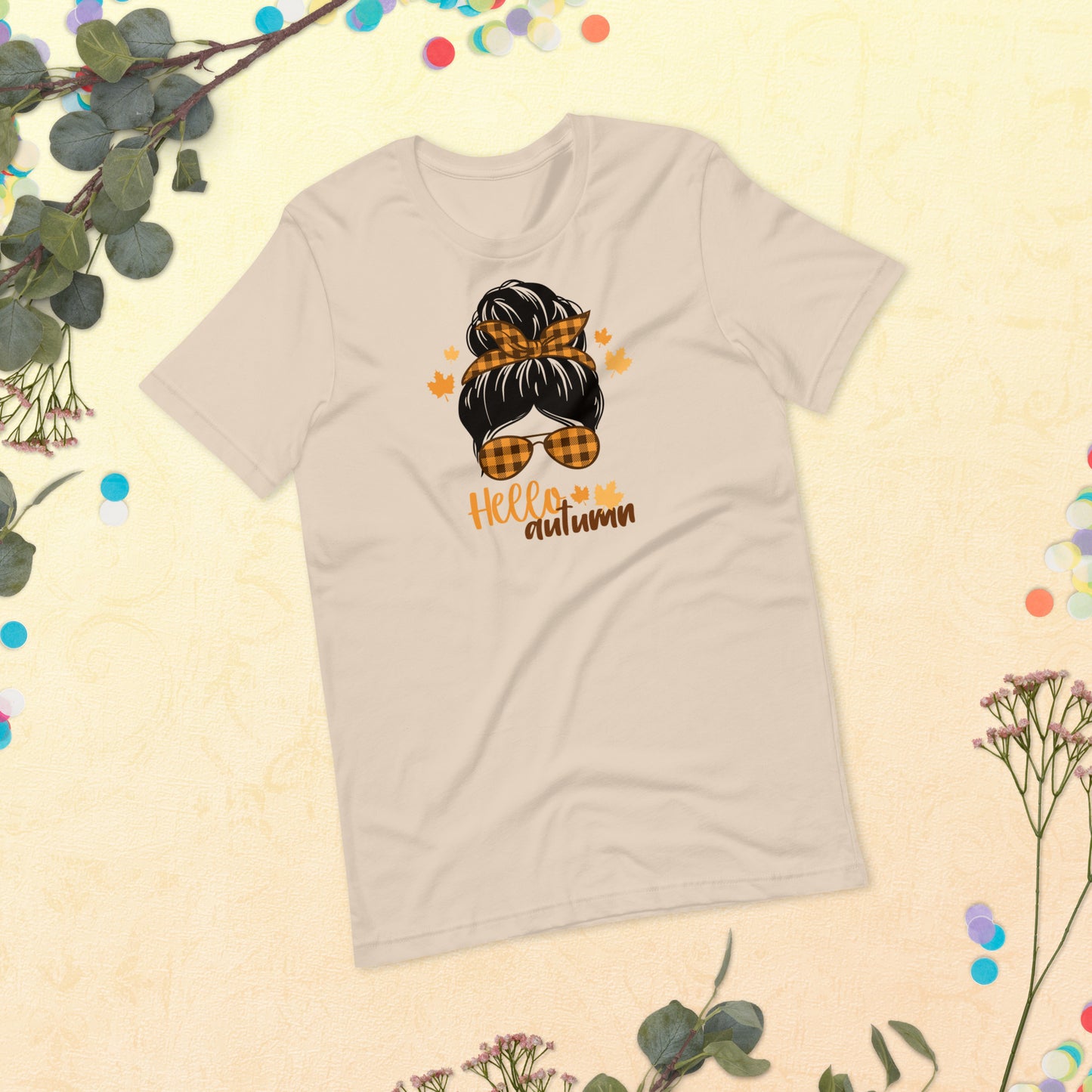 Hello Autum Messy Bun, Fall Women Shirt, Thankful Women Unisex t-shirt