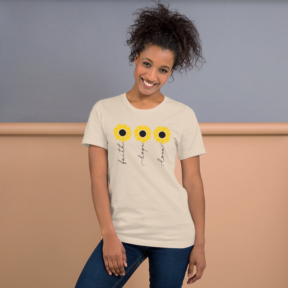 Faith Hope Love Sunflowers, Sunflower bundle, Pretty Sunflowers, Flower, Christian Unisex t-shirt