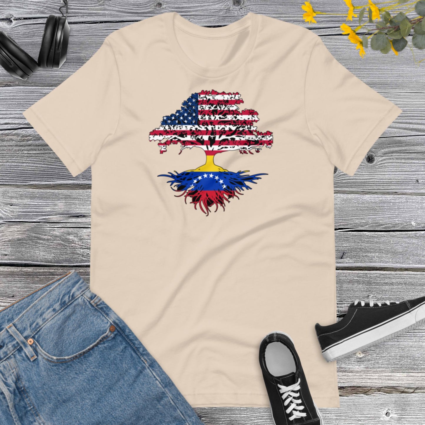 Beautiful Tree United States Venezuela Flags Countries Union, Venezuela en USA, Venezuelan born in USA Unisex t-shirt