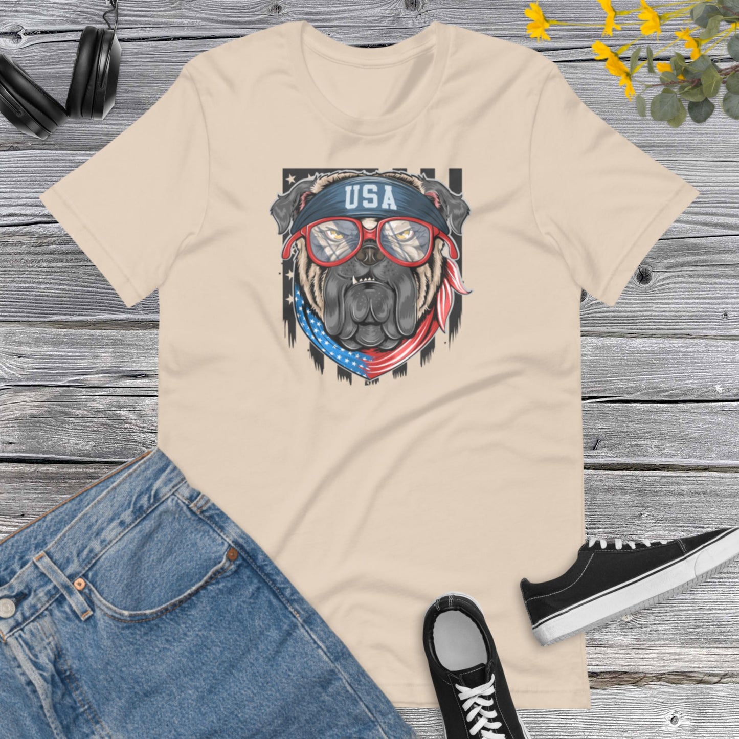 American Bulldogs shirt, America flag with bandana, Dog Lover Unisex t-shirt