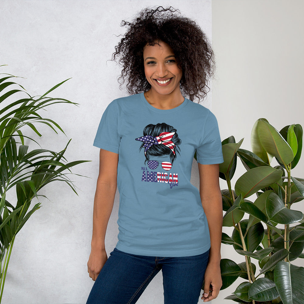 All American Girls, Mom Life, Bun Hair Sunglasses, Independence Day Shirt, Unisex t-shirt