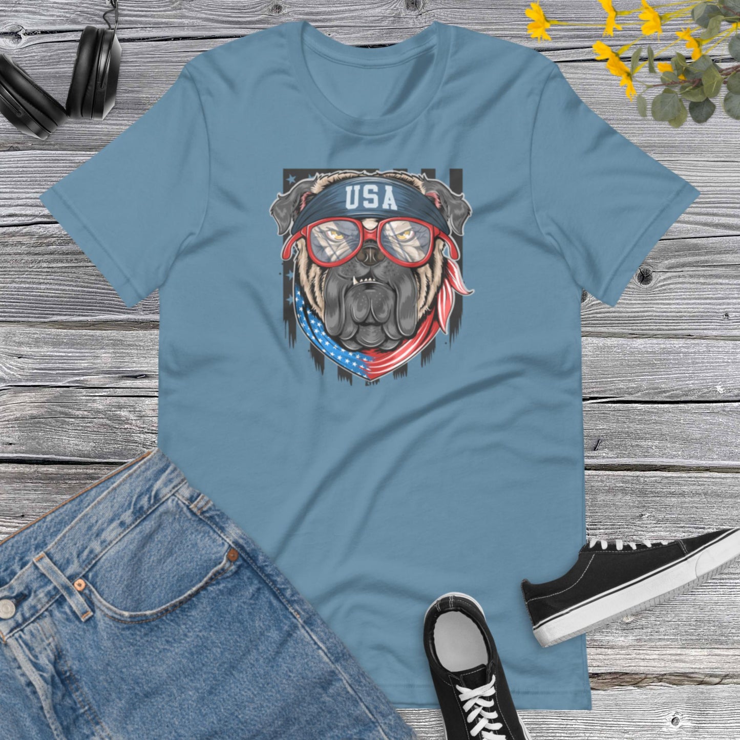American Bulldogs shirt, America flag with bandana, Dog Lover Unisex t-shirt
