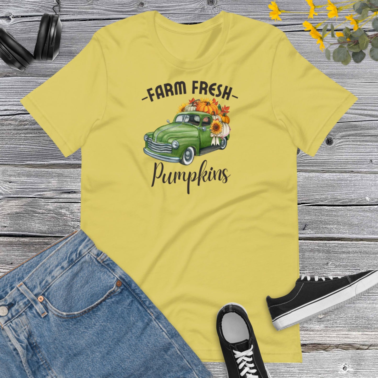 Farm Fresh Pumpkins Sunflower, Fall Truck Shirt, Pumpkin Shirt, Autumn Shirt, Fall Shirts, Happy ThanksgivingUnisex t-shirt