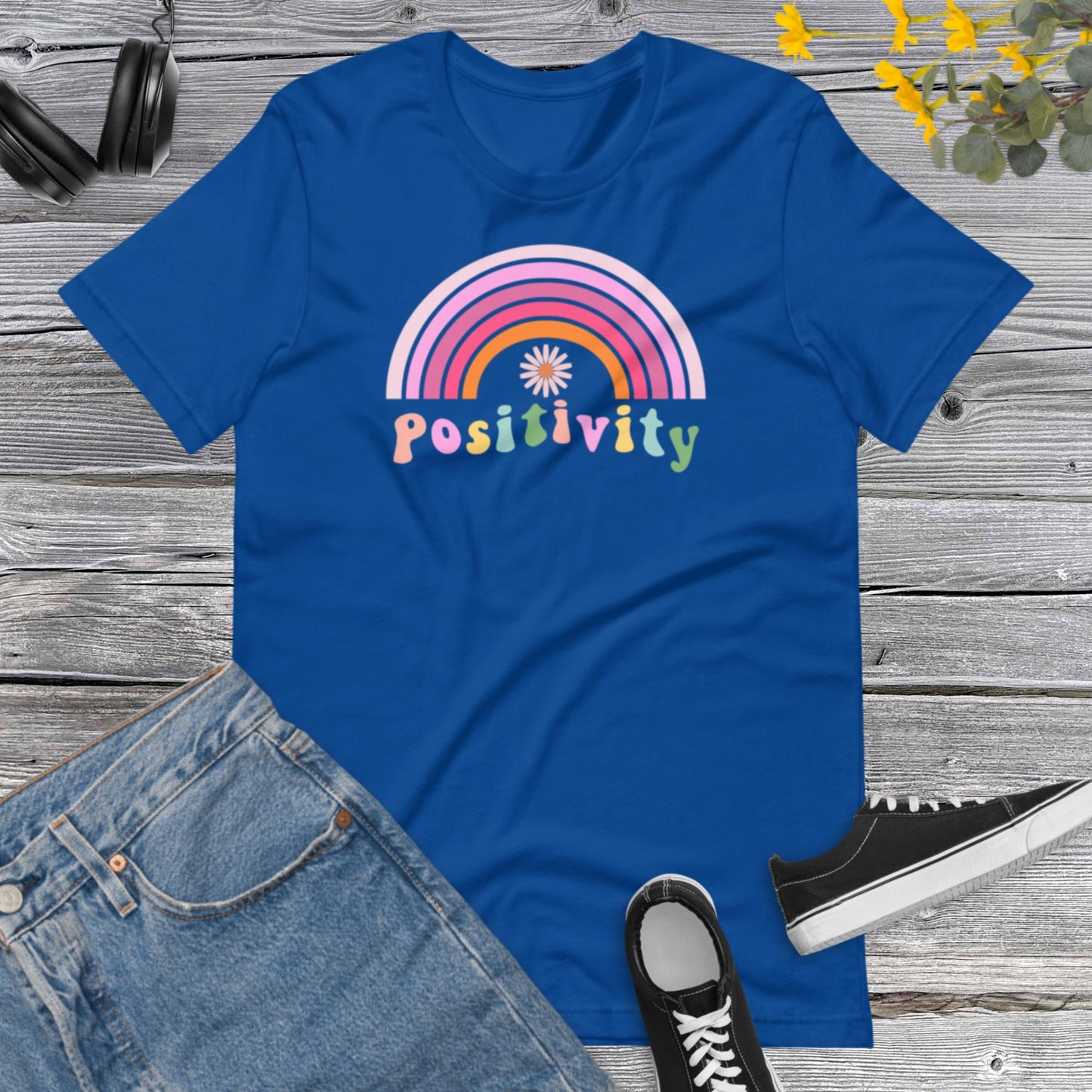 Retro Positivity shirt, Rainbow Inspirational shirt, Positive thinking, kindness shirt, Cute women apparel,  Rainbow flower Unisex t-shirt