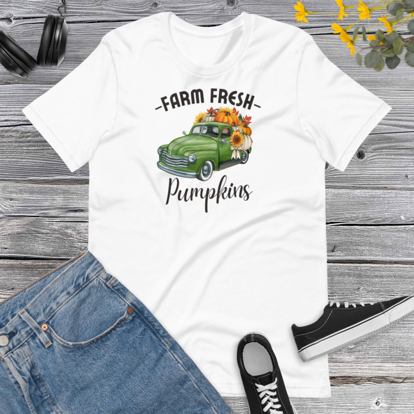 Farm Fresh Pumpkins Sunflower, Fall Truck Shirt, Pumpkin Shirt, Autumn Shirt, Fall Shirts, Happy ThanksgivingUnisex t-shirt