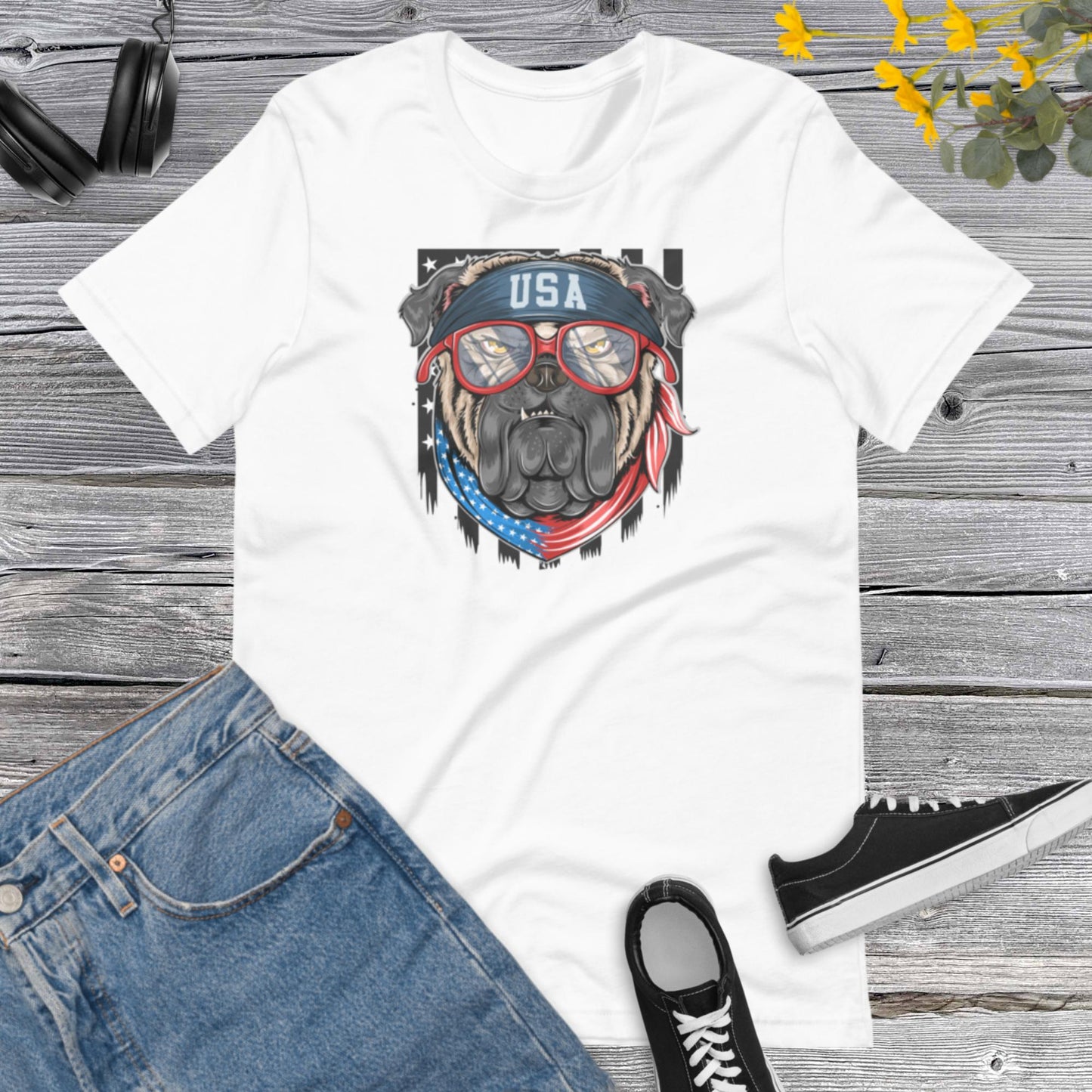 American Bulldogs shirt, America flag with bandana, Dog Lover Unisex t-shirt