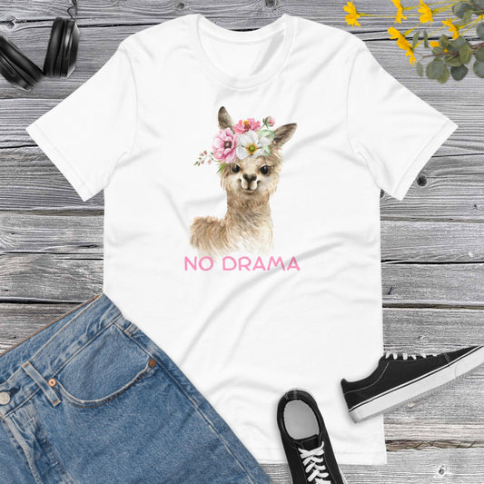 No Drama LLama Shirt, Drama Queen Shirt, Drama Girl Shirt, Flowers Llama Shirt, Funny Shirt, Don't Drama Please Unisex t-shirt