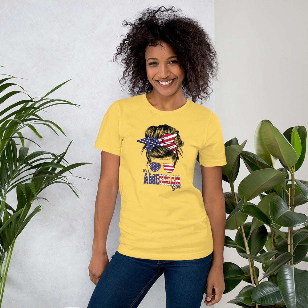 All American Girls, Mom Life, Bun Hair Sunglasses, Independence Day Shirt, Unisex t-shirt