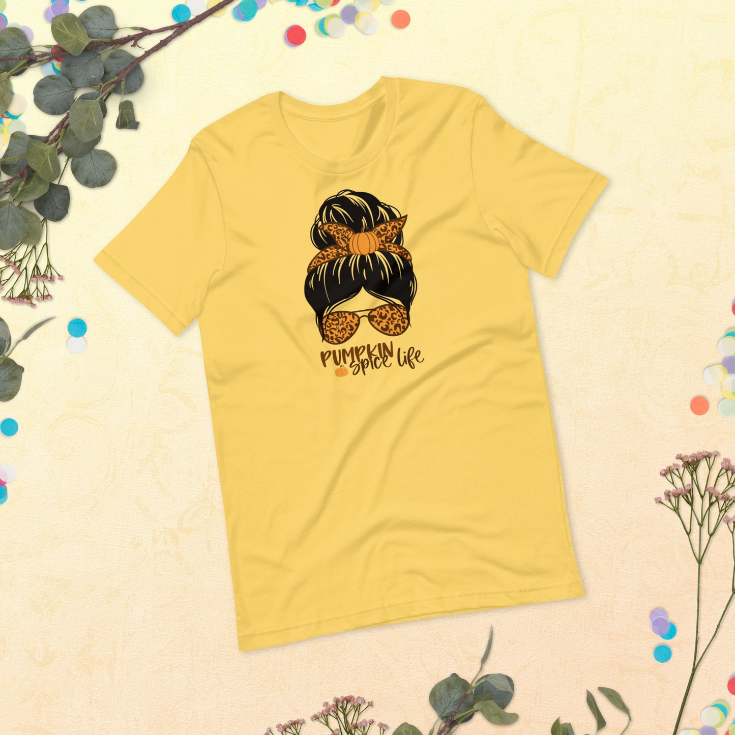 Pumpkin Spice Life, Fall Pumpkin Season Mama, Mini Mom Life Messy Bun Leopard Hair, Unisex t-shirts