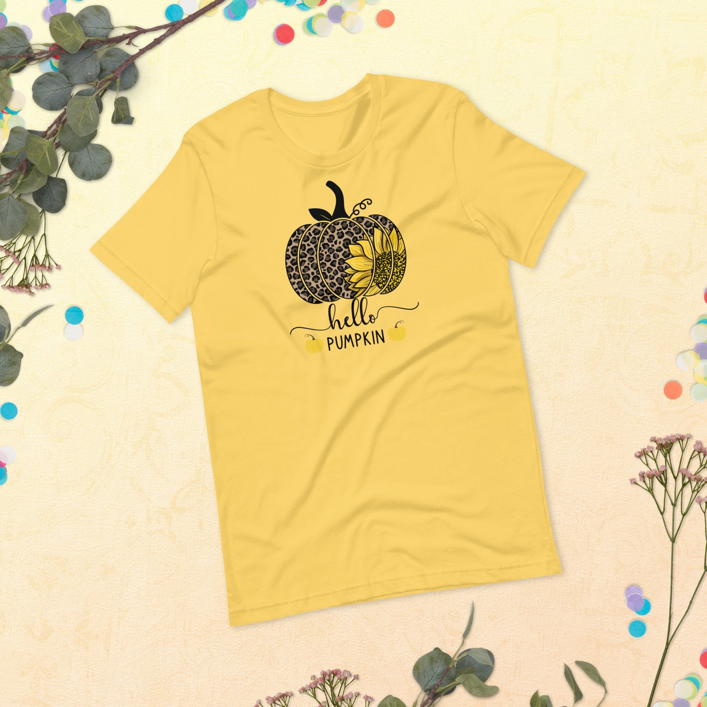 Hello Pumpkin Sunflower, Happy Fall Shirt, Leopard Pumpkin Shirt, Fall Shirt, Thanksgiving Unisex t-shirt