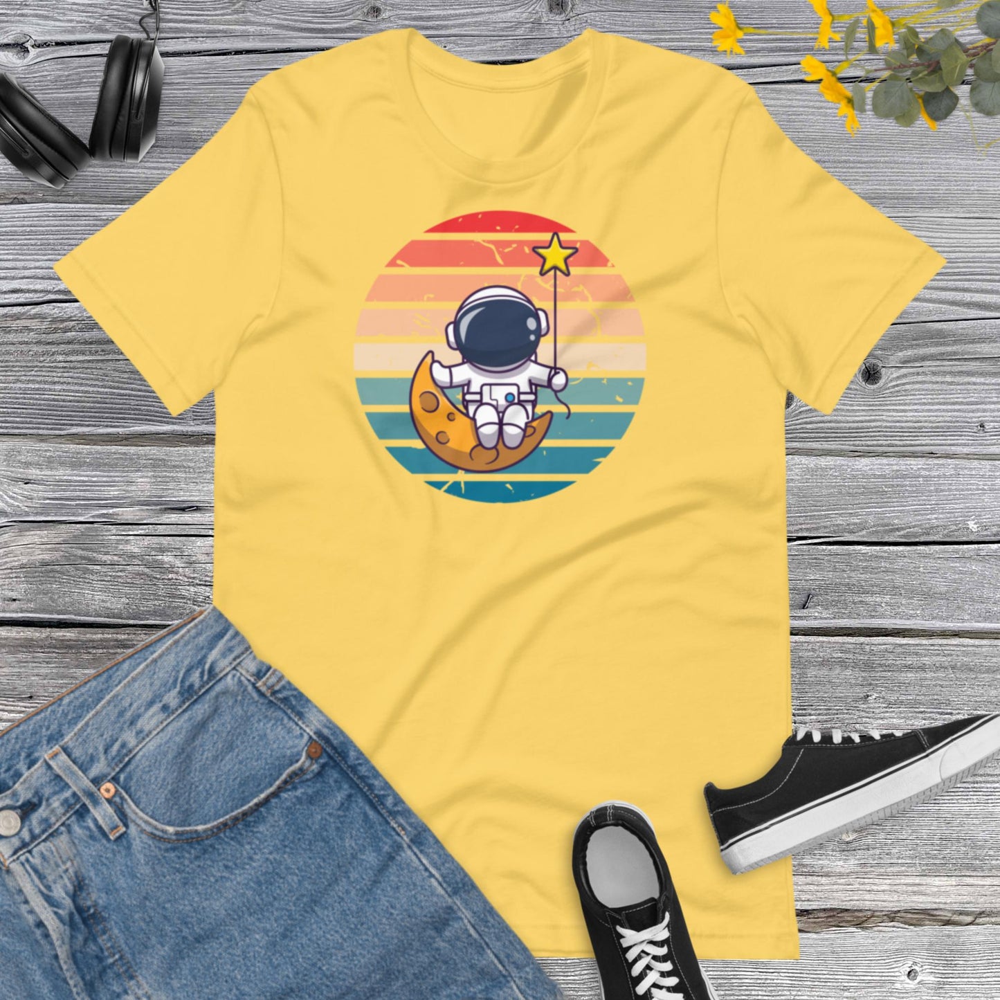 Astronaut sitting Moon Star, Astronaut Shirt, Funny Spaceman Moon, Outer Space Shirt, Space Theme Party, Space Birthday Unisex t-shirt