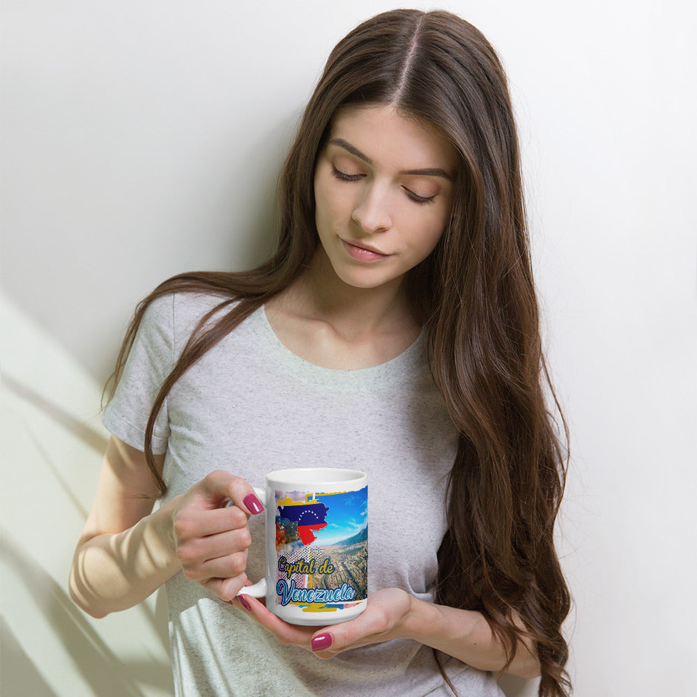 Caracas Capital de Venezuela, I Love Venezuela, Caracas Lover, Panoramica Caracas, El Avila Venezuela White glossy mug