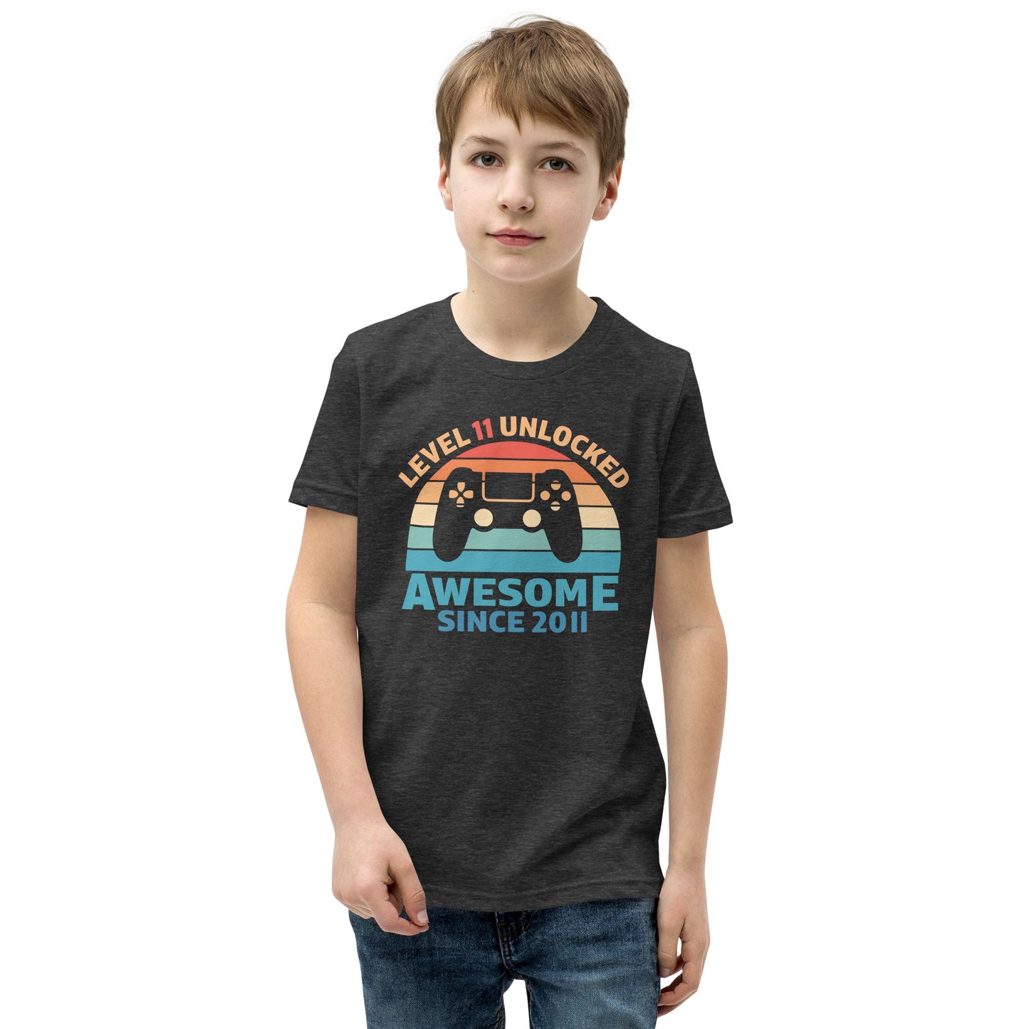 Retro Vintage Level 11 Unlocked t-shirt, 11th Birthday, Video Game shirt, Video Game Controller Joystick, Youth Short Sleeve T-Shirt