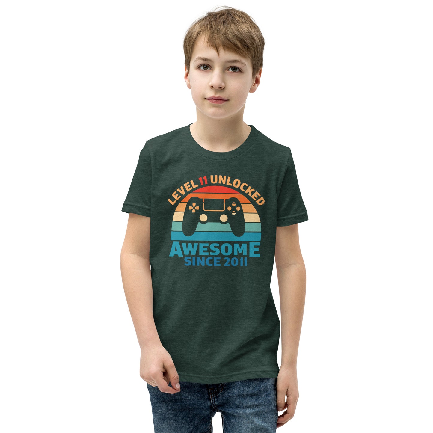 Retro Vintage Level 11 Unlocked t-shirt, 11th Birthday, Video Game shirt, Video Game Controller Joystick, Youth Short Sleeve T-Shirt