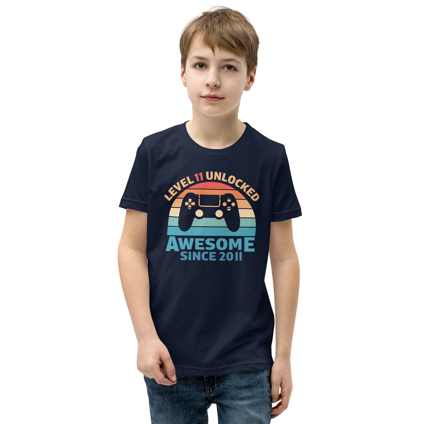 Retro Vintage Level 11 Unlocked t-shirt, 11th Birthday, Video Game shirt, Video Game Controller Joystick, Youth Short Sleeve T-Shirt