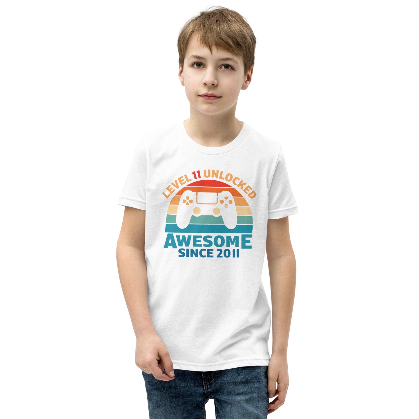 Retro Vintage Level 11 Unlocked t-shirt, 11th Birthday, Video Game shirt, Video Game Controller Joystick, Youth Short Sleeve T-Shirt