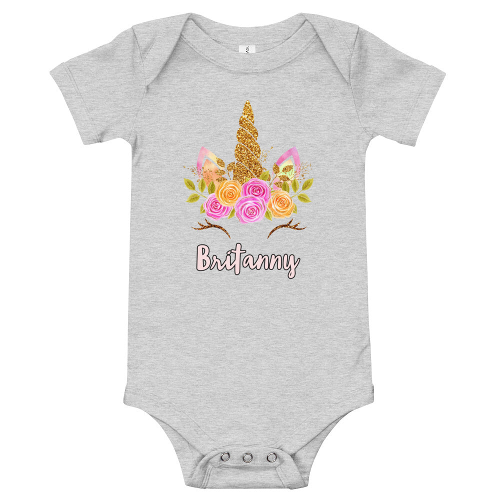 Happy Unicorn Girls Personalized / Baby short sleeve one piece