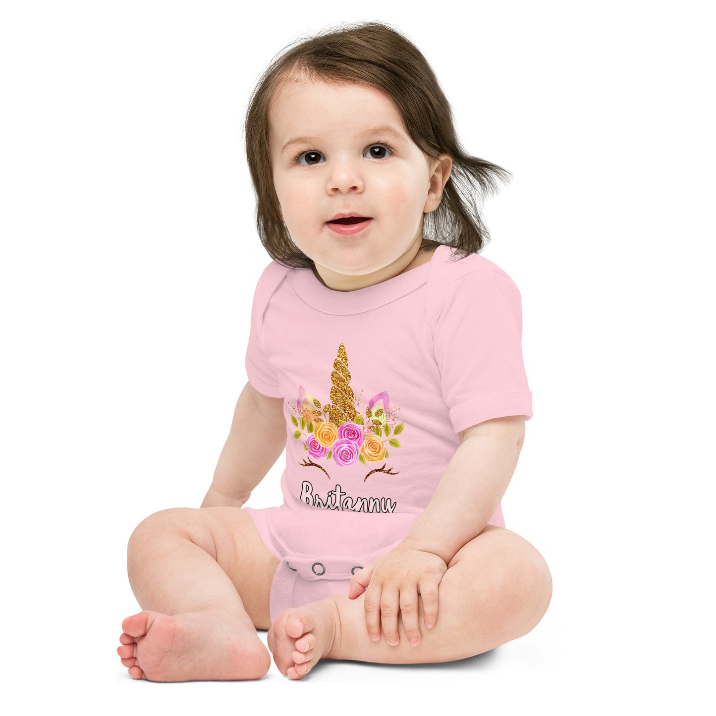 Happy Unicorn Girls Personalized / Baby short sleeve one piece