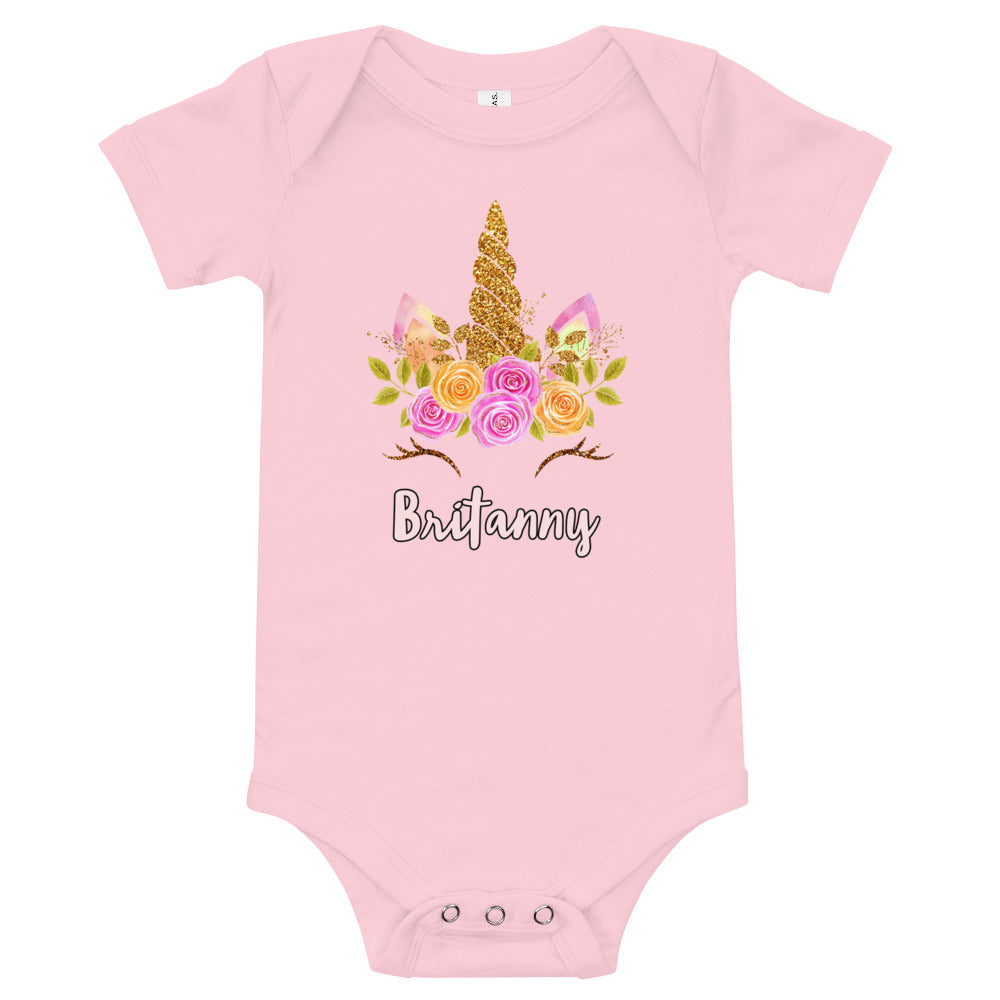 Happy Unicorn Girls Personalized / Baby short sleeve one piece