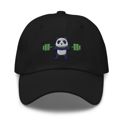 Cute Panda Lifting Bamboo Embroidered Adjustable Dad Hat, Panda Lover, Unstructured 6-panel, low-profile, Baseball Cap Multiple Colors