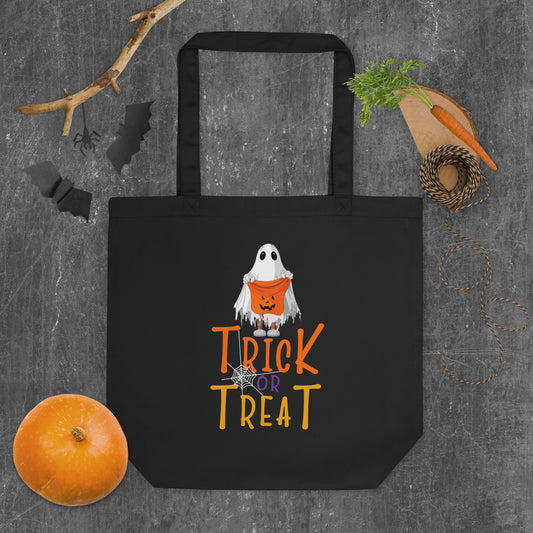 Trick or Treat Ghost Halloween Shirt, Halloween T-shirt, Ghost T-shirt, Trick or Treat, SpookyEco Tote Bag