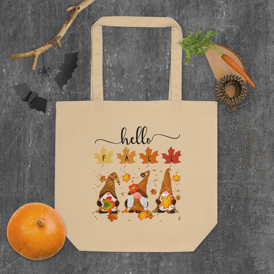 Hello Fall Gnomes, Gnome fall tote bag, Thanksgiving Gnome, Happy Fall, Thanksgiving Gift Eco Tote Bag