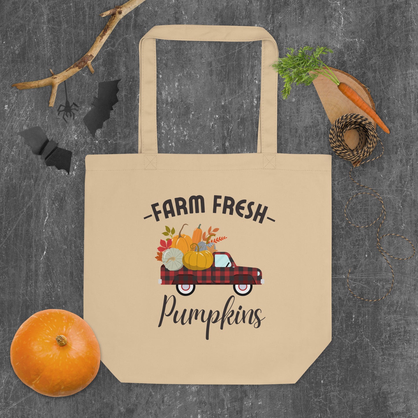 Farm Fresh Red Buffalo plaid Pickup Truck Pumpkins, Fall Truck Tote Bag, Pumpkin, Autumn, Fall,  Thanksgiving Eco Tote Bag