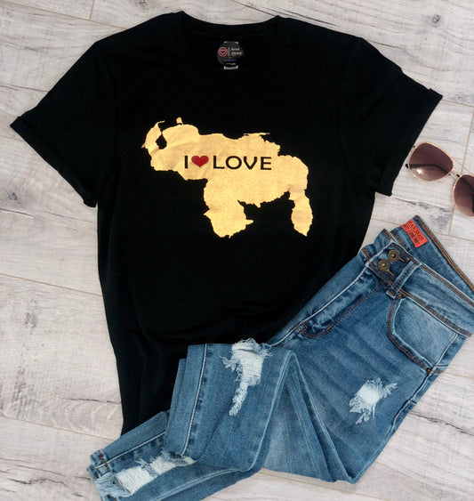 I Love Venezuela, Mapa Venezuela dorado Metalico / Short-Sleeve Unisex T-Shirt