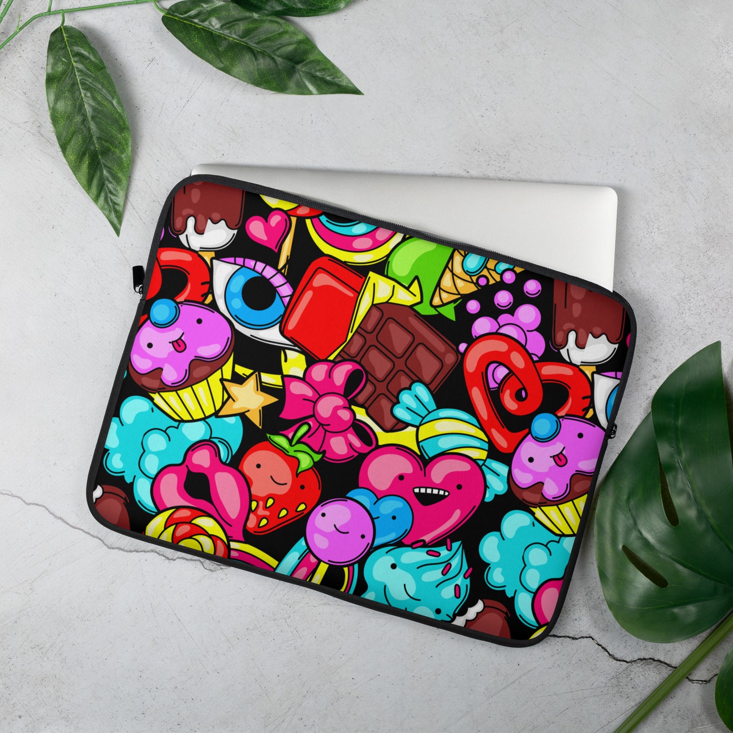 Sweet an Candies Pattern, Crazy sweet-stuff in Cartoon Style, I Love Candies, Sweet Lover, Ice Cream, Heart, Sweet, Dessert Laptop Sleeve