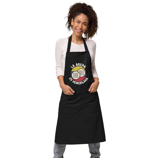 La arepa es Venezolana, I Love Arepa, Venezolano en USA, Venezuela Organic cotton apron