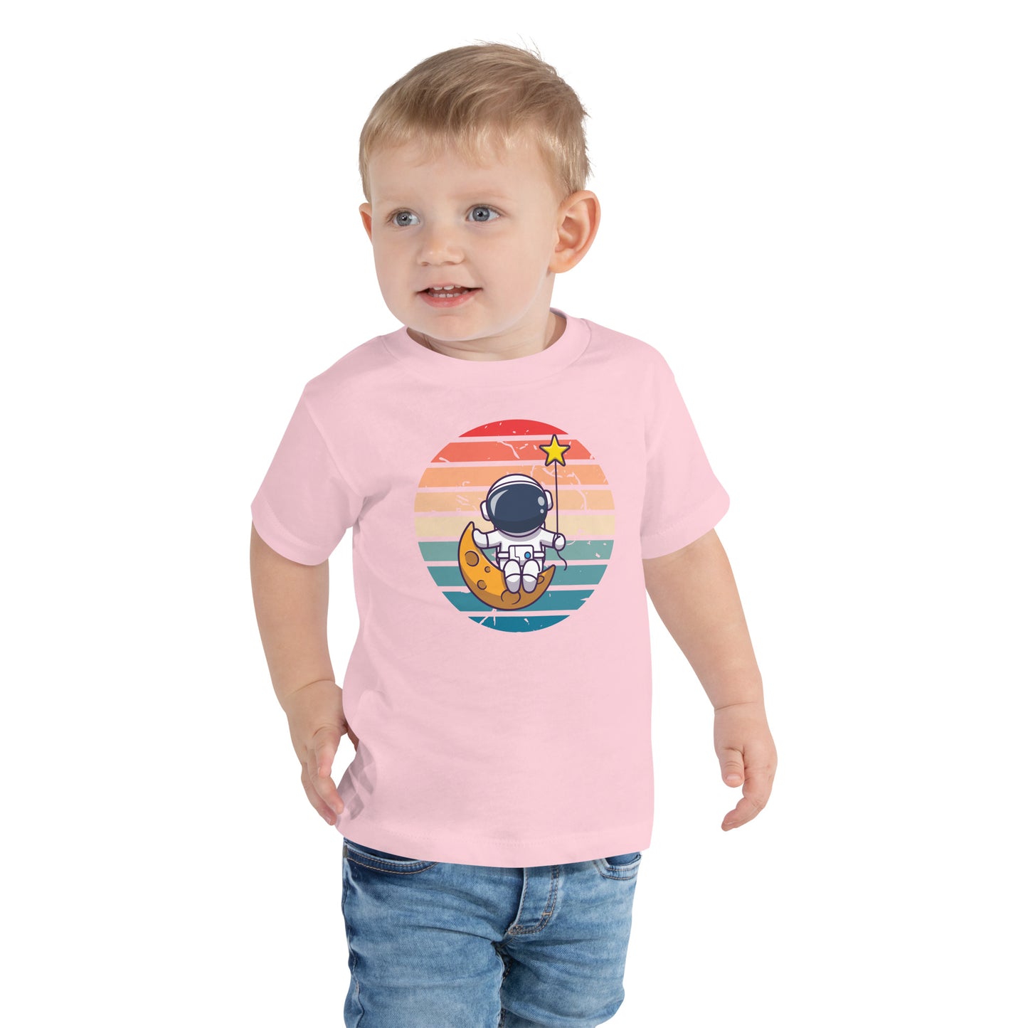 Astronaut sitting Moon Star, Astronaut Shirt, Funny Spaceman Moon, Space Theme Party, Space Birthday Toddler Short Sleeve Tee