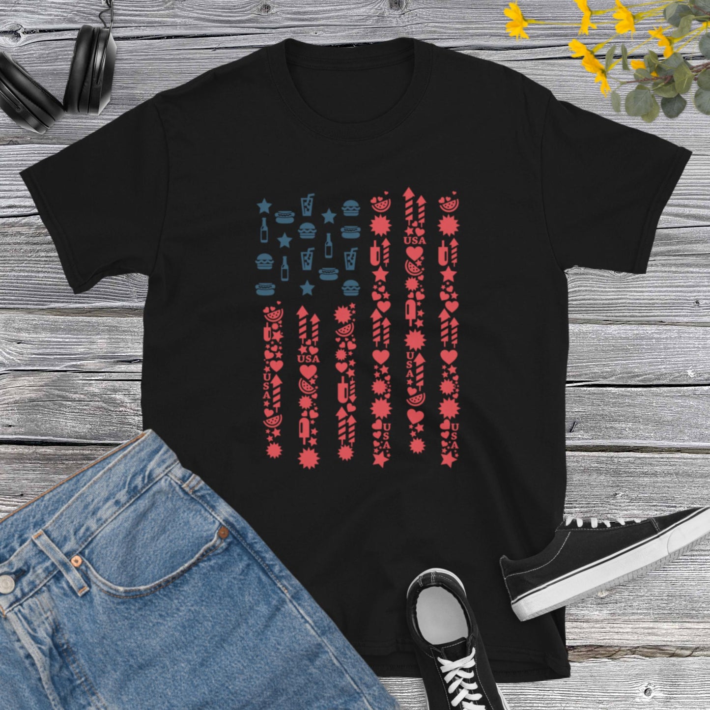 American Flag Food, United States Patriotic, Us Independence Day, 4th of July Shirt,  Memorial Day Gift,  Independence Day Short-Sleeve Unisex T-Shirt