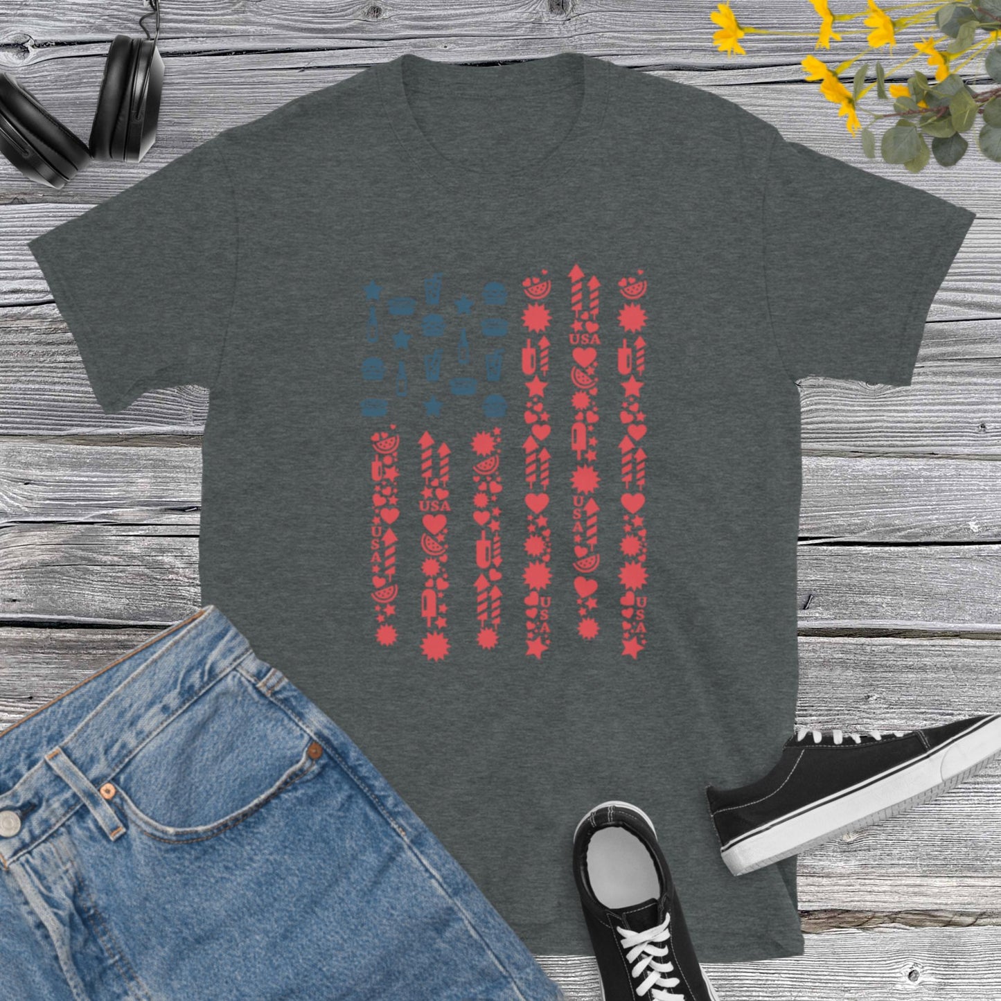 American Flag Food, United States Patriotic, Us Independence Day, 4th of July Shirt,  Memorial Day Gift,  Independence Day Short-Sleeve Unisex T-Shirt