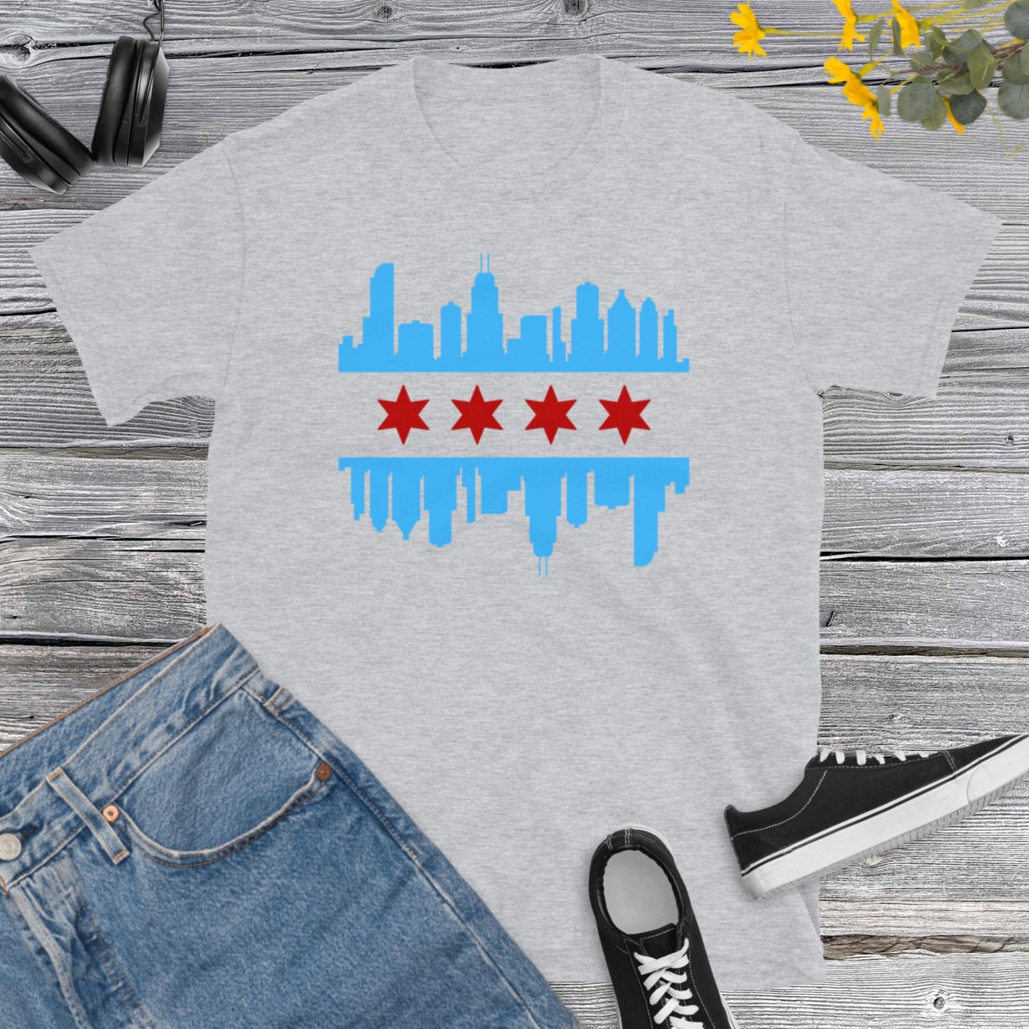 CHICAGO FLAG SKYLINE, Chicago City T-Shirt, Chicago Skyline tee, Chicago Lover Gift, Chicago Illinois gift, Short-Sleeve Unisex T-Shirt