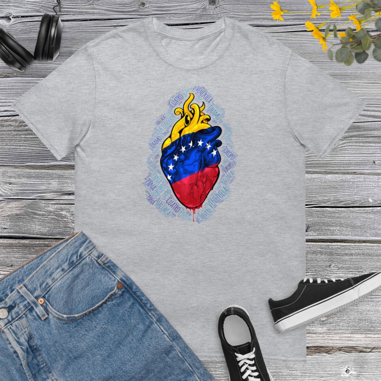 Venezuela Heart, Tricolor Falg, Frases Venezolanas, I Love Venezuela, Proud Latina, Latin Power Short-Sleeve Unisex T-Shirt