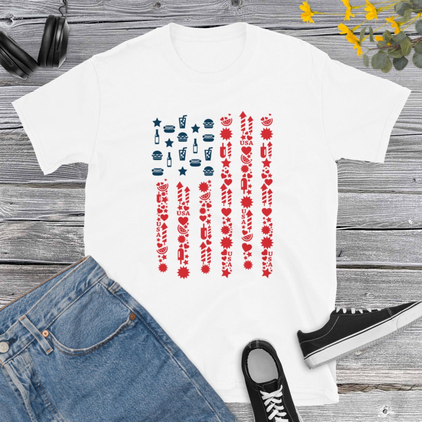 American Flag Food, United States Patriotic, Us Independence Day, 4th of July Shirt,  Memorial Day Gift,  Independence Day Short-Sleeve Unisex T-Shirt