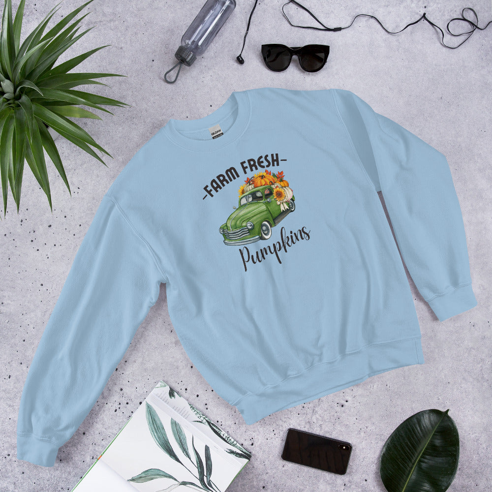 Farm Fresh Pumpkins Sunflower, Fall Truck Shirt, Pumpkin SweatShirt, Autumn Shirt, Fall, Happy Thanksgiving Unisex Sweatshirt