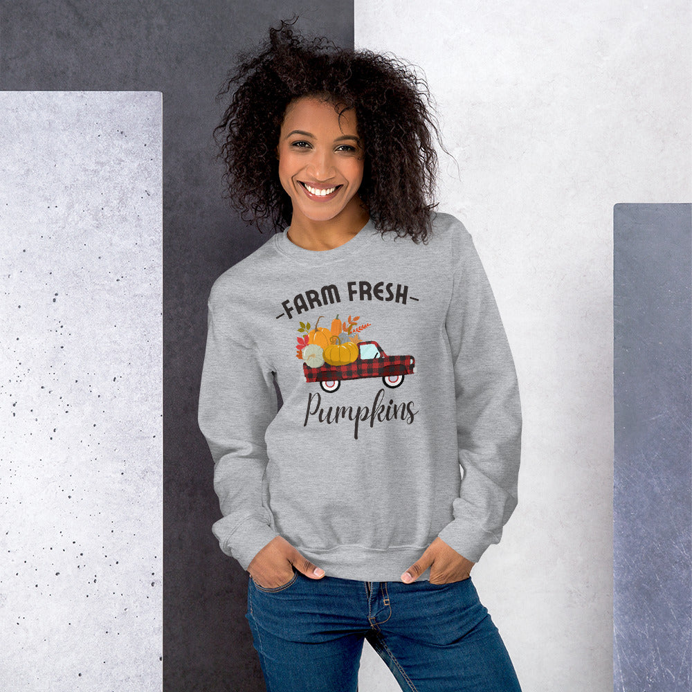 Farm Fresh Red Buffalo plaid Pickup Truck Pumpkins, Fall Truck, Pumpkin, Autumn SweatShirt, Happy Fall, Thanksgiving  Unisex Sweatshirt